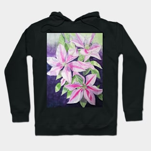 Pink purple clematis watercolour painting Hoodie